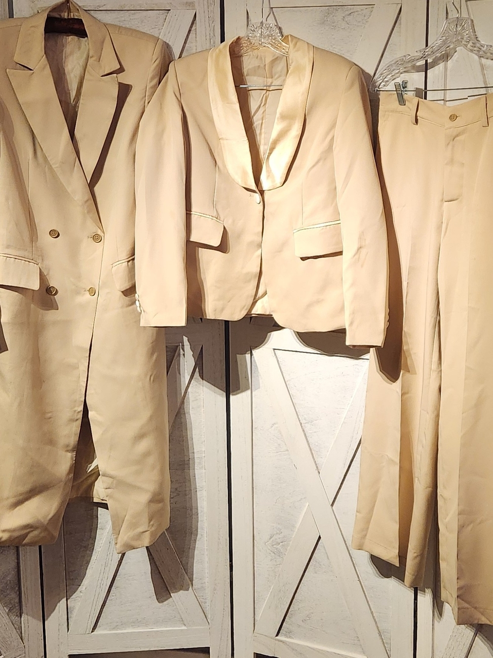 Beige women's 3 piece suit.